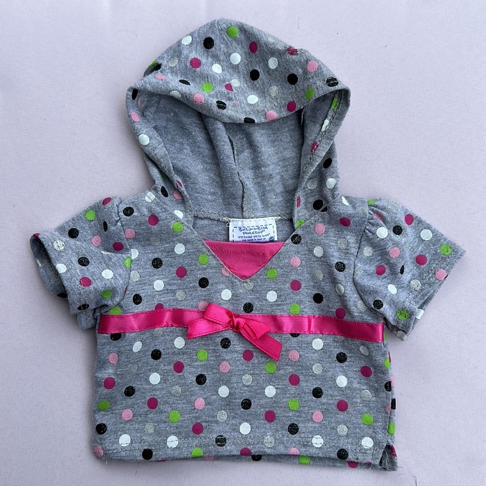 Build-a-Bear 3 piece outfit polka dot hoodie, layered black skirt, shorts 2011 - Picture 3 of 12
